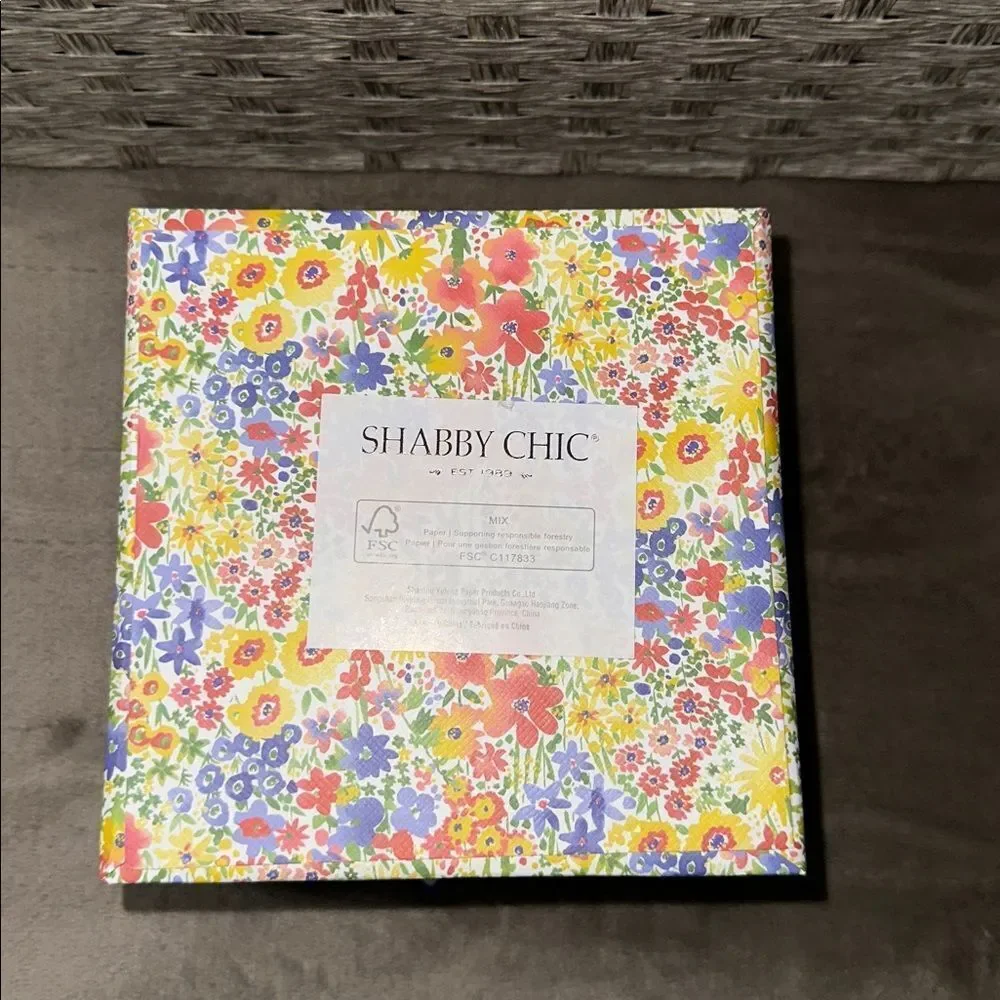 SHABBY CHIC Two Floral Lavender Top White Bow Square Nesting Gift Boxes